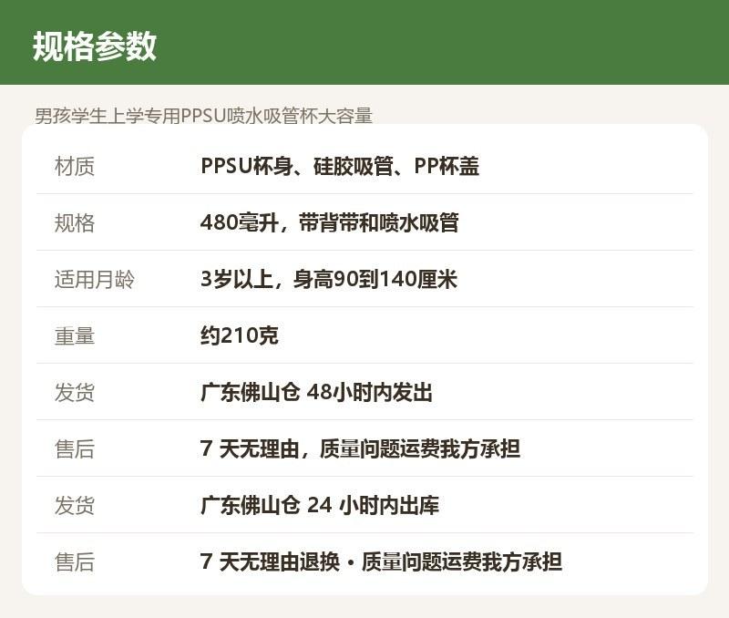 男孩学生上学专用PPSU喷水吸管杯大容量