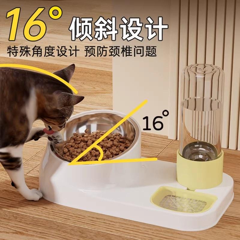狗碗猫食盆水碗一体双碗不易打翻自动喝水小狗猫咪吃饭碗宠物用品